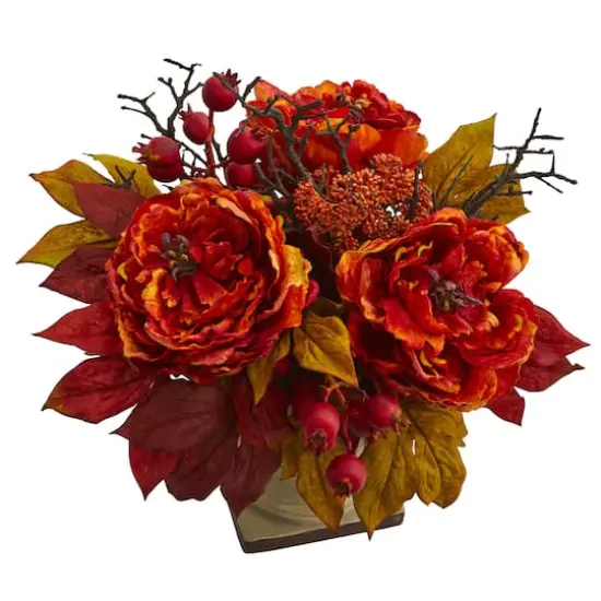 15" Peony & Sedum Arrangement in Decorative Planter {3}