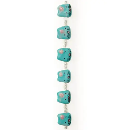 Aqua & Pink Cat Ceramic Beads, 14mm by Bead Landing&trade; {4}