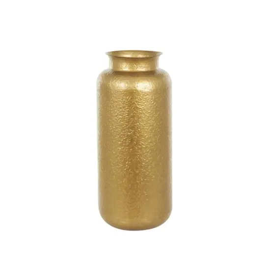 Gold Metal Tall Textured Hammered Floor Vase {1}