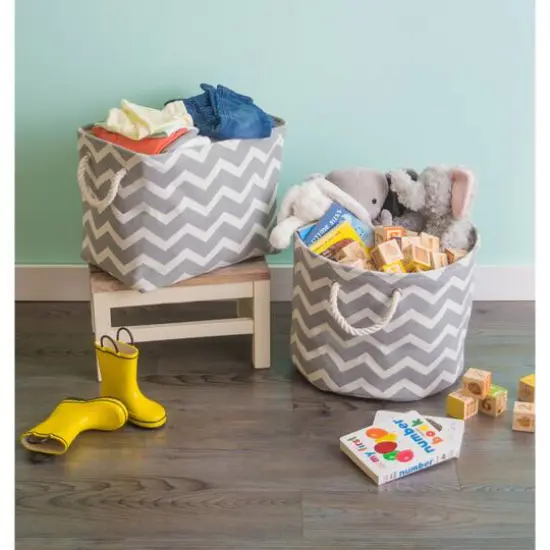 DII&reg; Medium Round Chevron Polyester Bin Gray {7}
