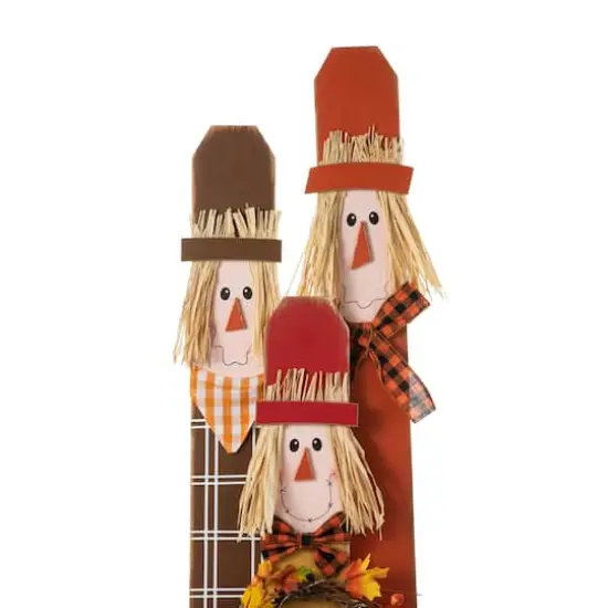 Glitzhome&reg; 36.25" Wooden Scarecrow Family Porch D&eacute;cor with Lighted Wreath & Timer {8}