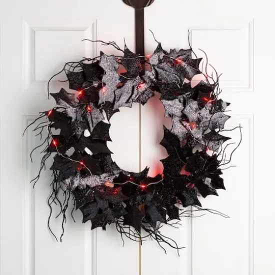 Glitzhome&reg; Lighted Halloween Bat Garland & Wreath Set {7}