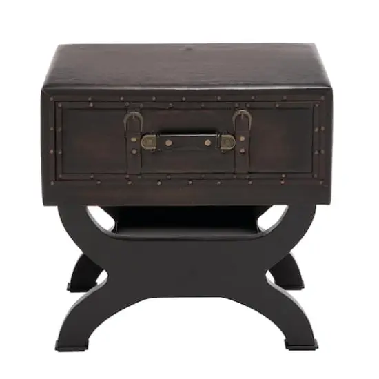 Brown Wood and FauxLeather Traditional Accent Table, 22" x 22" x 16" {1}