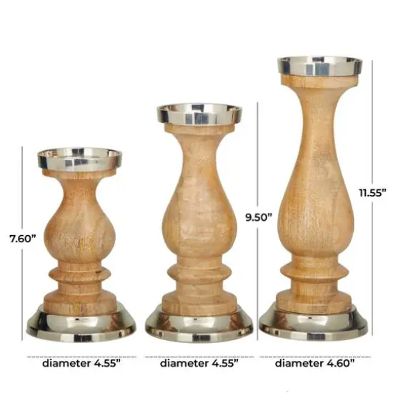 Silver Wood Candle Holder Set {7}