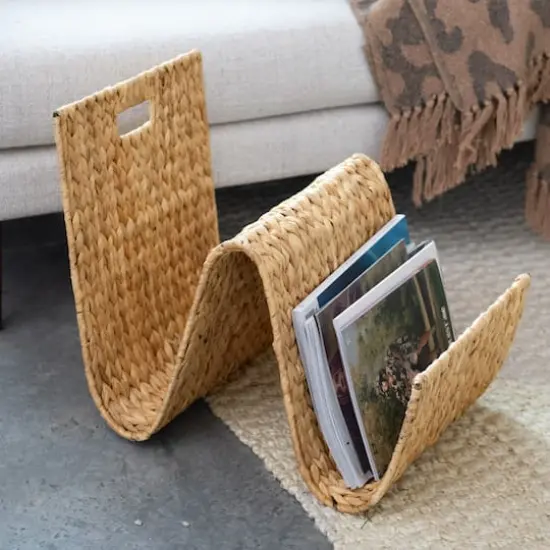 Hello Honey&reg; Hand-Woven Water Hyacinth & Metal Magazine Storage Holder with Handle {3}