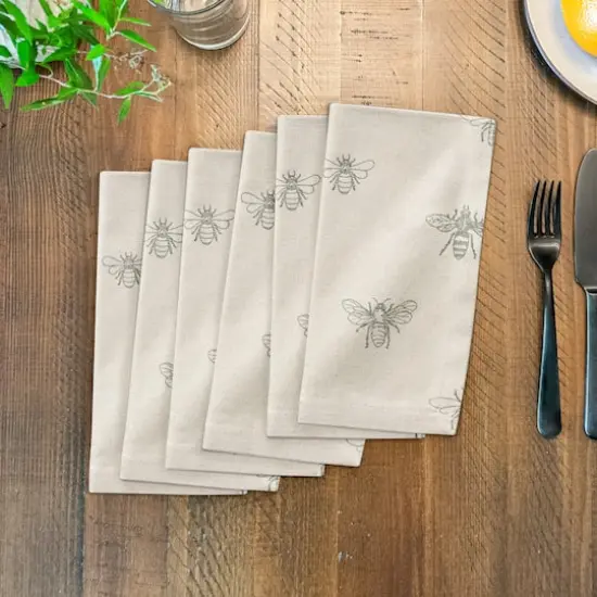 Delicate Bee Pattern Cotton Twill Napkin Gray/Cream {4}