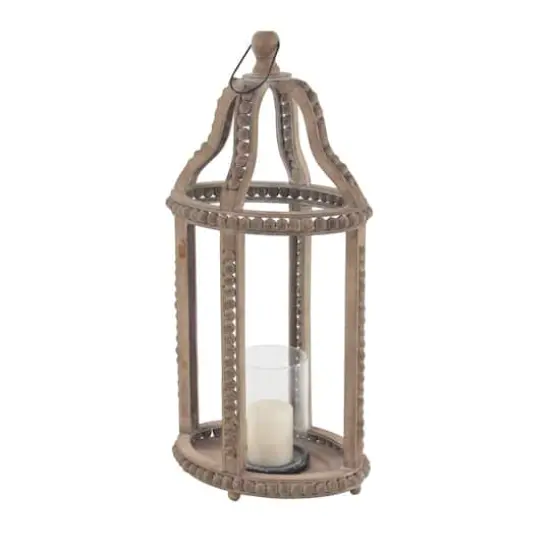 Brown Recycled wood Natural Candle Holder Lantern, 29" x 13" x 10" {1}