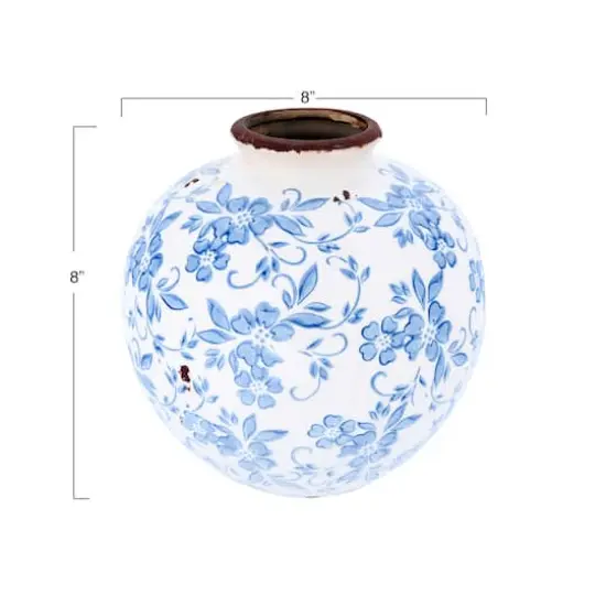 Hello Honey&reg; 8" Blue & White Crackle Floral Terra Cotta Vase {6}