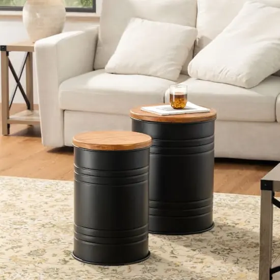 Glitzhome&reg; Modern Black Metal Storage Accent Table Set {3}