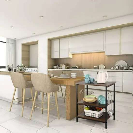 Rustic Brown Wood Kitchen Carts 3-Tier Rolling Rack with 10 Hooks {6}