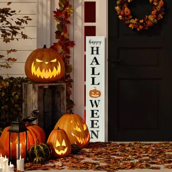 31.5" Metal Happy Halloween Wall Sign {3}