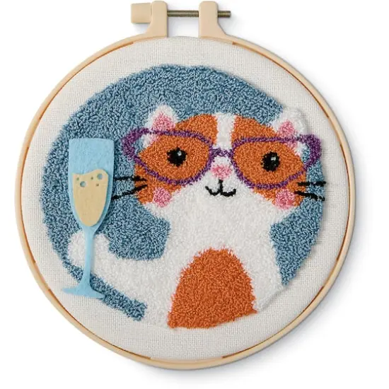 6" Cat with Bubbly Punch Needle Kit with Hoop by Loops & Threads&reg; {1}
