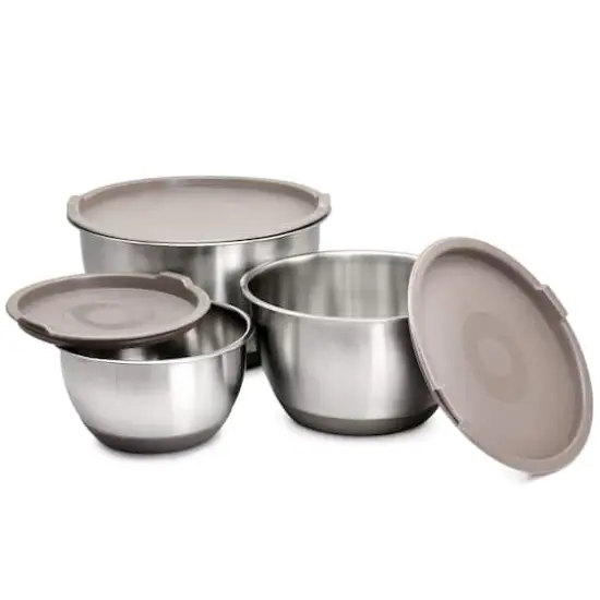 Martha Stewart Stainless Steel Mixing Bowl Set with Taupe Lids {3}