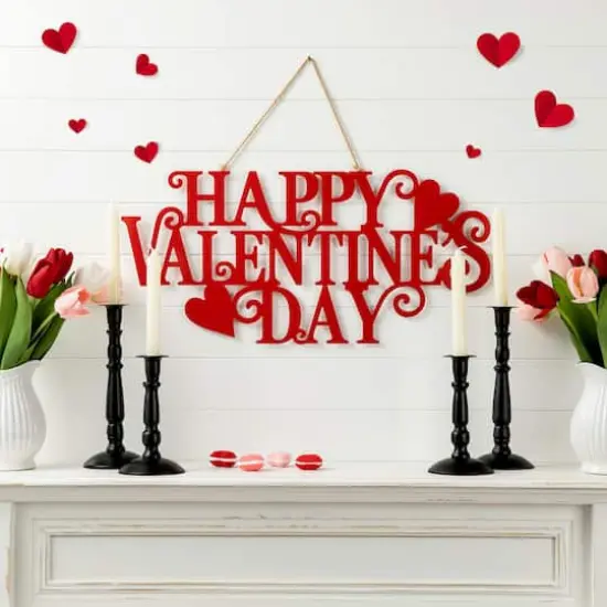 Glitzhome&reg; 24" Metal "HAPPY VALENTINE'S DAY" Wall Decor {4}