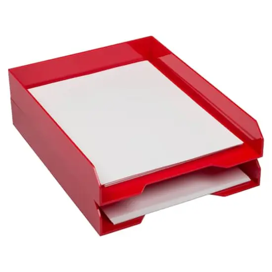 JAM Paper Stackable Desktop Paper Tray, 2ct. Red {4}