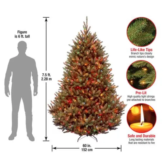 7.5ft. Pre-Lit Natural Fraser Medium Fir Artificial Christmas Tree, Multicolor Lights {6}