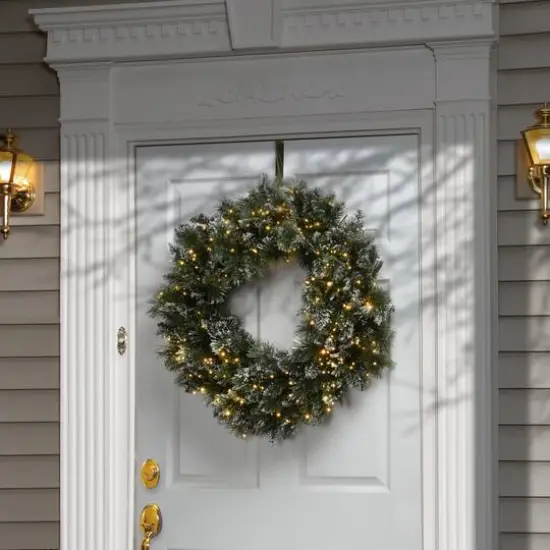 30" LED Cosmic Lights&reg; Glittery Bristle Pine Wreath {3}