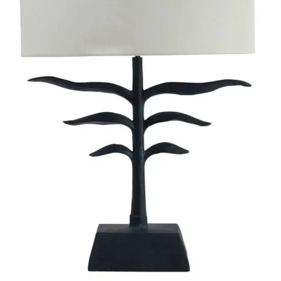 Hello Honey® 24" Black and Natural Leaf Shaped Table Lamp with Fabric Shade {9}