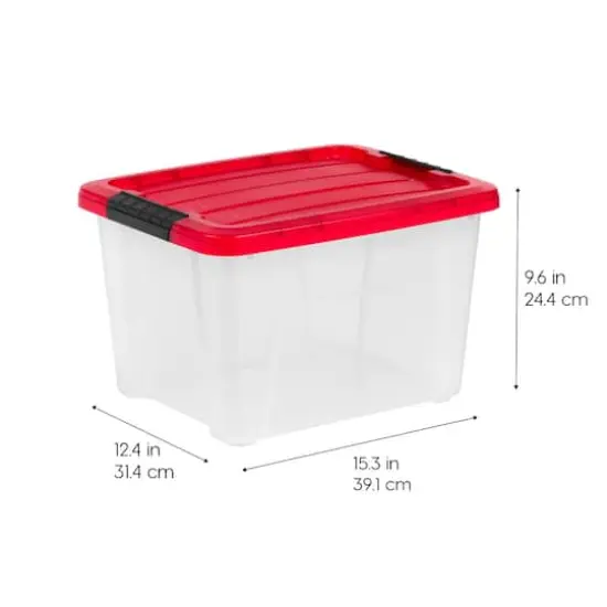 IRIS&reg; 20.5qt. Clear Holiday Storage Boxes with Red Buckle Lids, 4ct. {5}