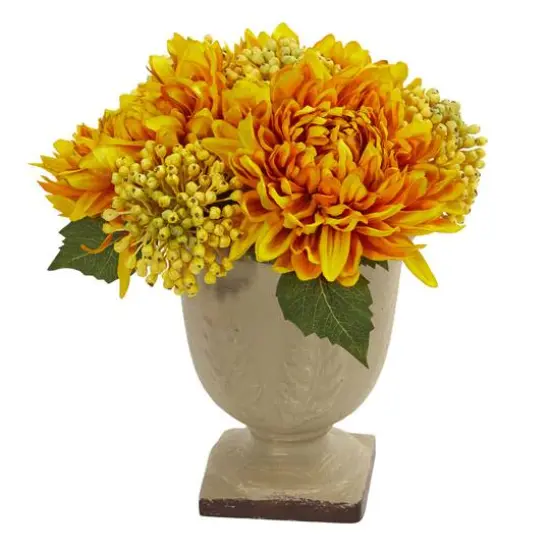 12" Yellow Mum Arrangement in Decorative Planter {1}