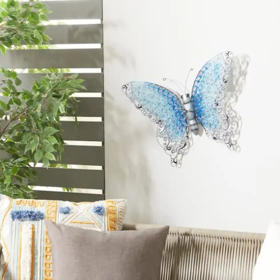 Silver & Blue Butterfly Eclectic Metal Wall Decor {9}