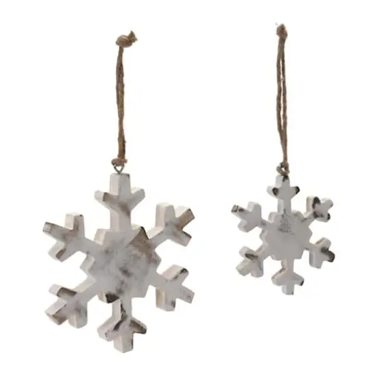 Whitewashed Wood Snowflake Ornament Set {3}