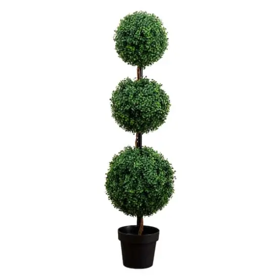 4ft. Potted Artificial Triple Ball Boxwood Topiary Tree {1}