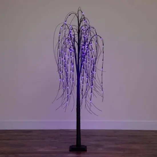 6ft. Orange & Purple LED Pre-Lit Halloween Black Willow Artificial Fall Tree {13}