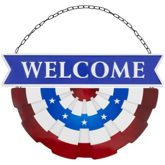 19.25" Americana Welcome Metal Wall Sign with Bunting {1}