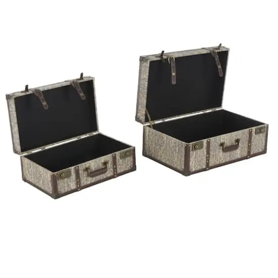 Vintage Blue & Dark Brown Floral Trunk Set {4}