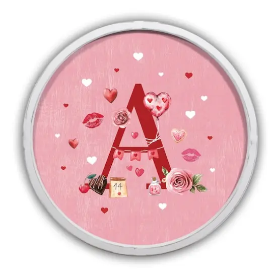 20" Valentine Things White Framed Round Monogram Print A {1}