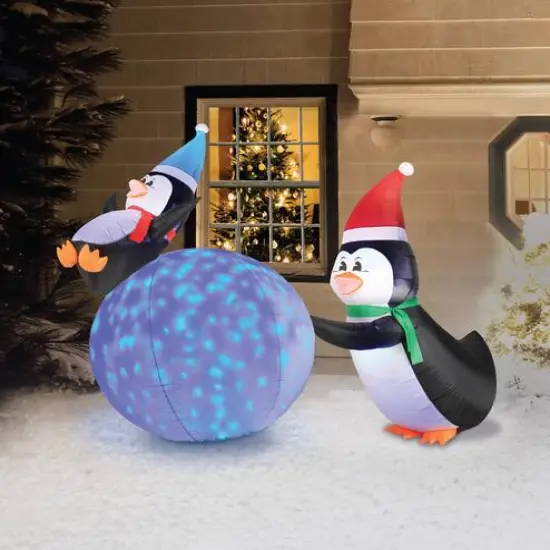 Occasions 6ft. Inflatable Penguins with Swirling Lights Snowball {3}