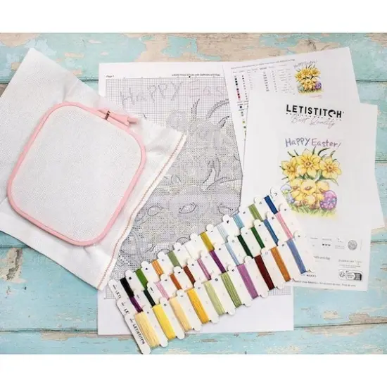 LetiStitch Three Chicks with Daffodils & Egg Counted Cross Stitch Kit {11}