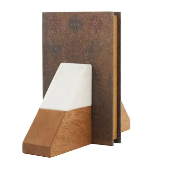 5" Marble & Wood Geometric Triangle Bookends Set {5}
