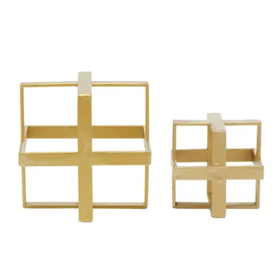 Gold Metal Glam Geometric Cube Sculpture Set {4}