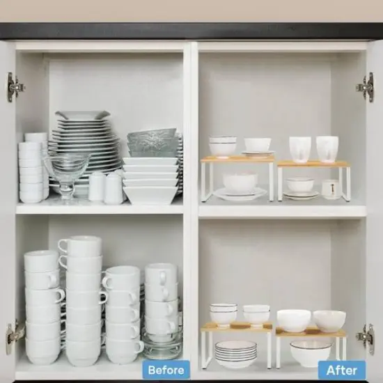 Bamboo Kitchen Cabinet & Counter Shelf Organizer White {5}