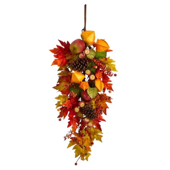 35" Maple Leaf & Berries Fall Teardrop Swag {1}