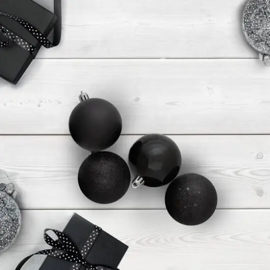 60ct Jet Black Shatterproof 4-Finish Ball Ornaments {4}
