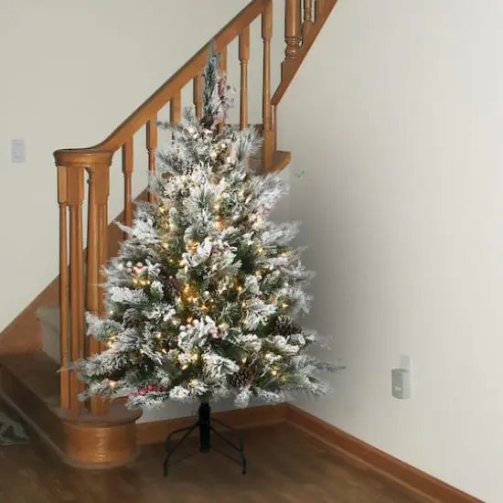 4.5ft. Pre-Lit Snowy Bedford Pine Artificial Christmas Tree, Clear Lights {3}