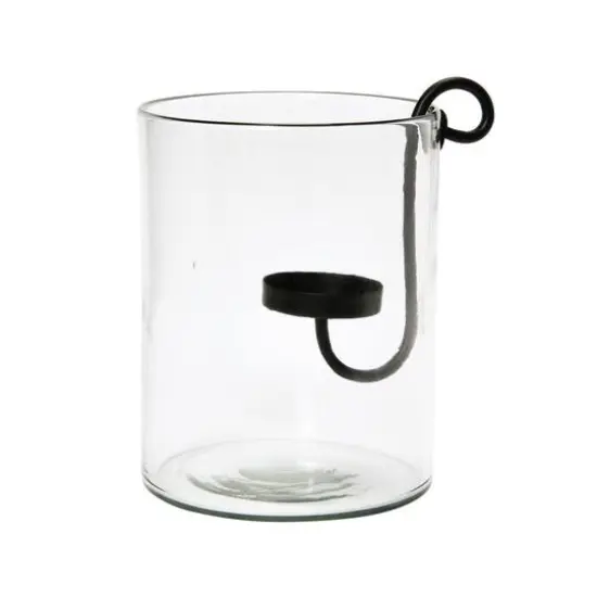 Hello Honey&reg; 9.5" Black Glass Hurricane with Metal Candle Holder {1}