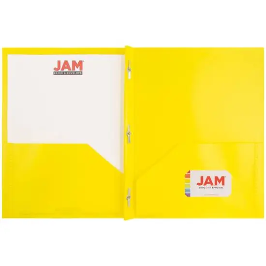 JAM Paper 9.5" x 11" Plastic 2 Pocket School POP Folders with Clasps, 6ct. Yellow {5}