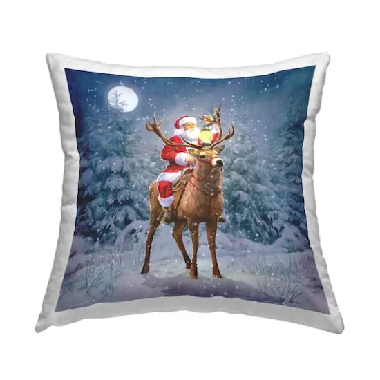 Stupell Industries Santa Reindeer Snowy Winter Night Throw Pillow {1}