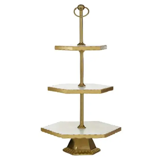 Gold Stoneware & Aluminum 3 Tier Tray Stand {1}
