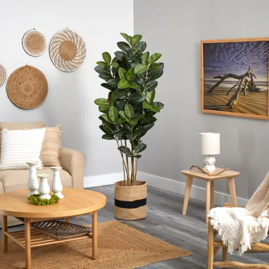 5.5ft. Oak Artificial Tree in Handmade Natural Cotton Planter UV Resistant (Indoor/Outdoor) {5}