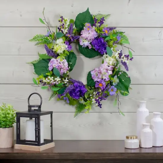 26" Purple Hydrangea & Foliage Spring Floral Twig Wreath {3}
