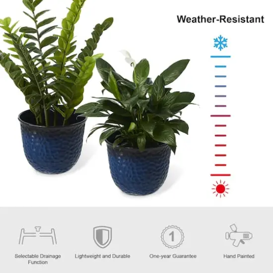 Glitzhome&reg; 15.25" Honeycomb Textured Cobalt Blue Faux Ceramic Plastic Planters, 2ct. {8}