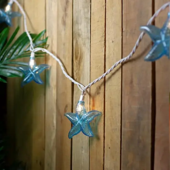9ft. Blue Starfish Novelty White Wire String Lights, Set of 10 {3}