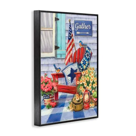 Stupell Industries Patriotic Porch View Framed Giclee Art Black {4}