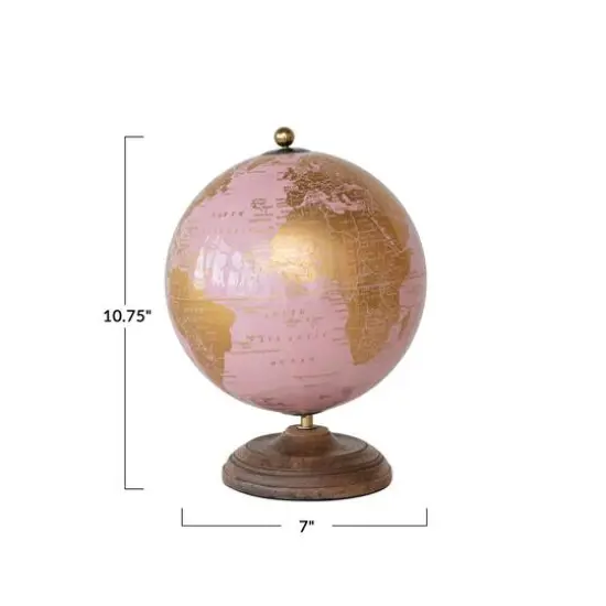 Hello Honey&reg; 10.75" Pink & Gold Metal & Plastic Globe on Natural Mango Wood Stand {7}