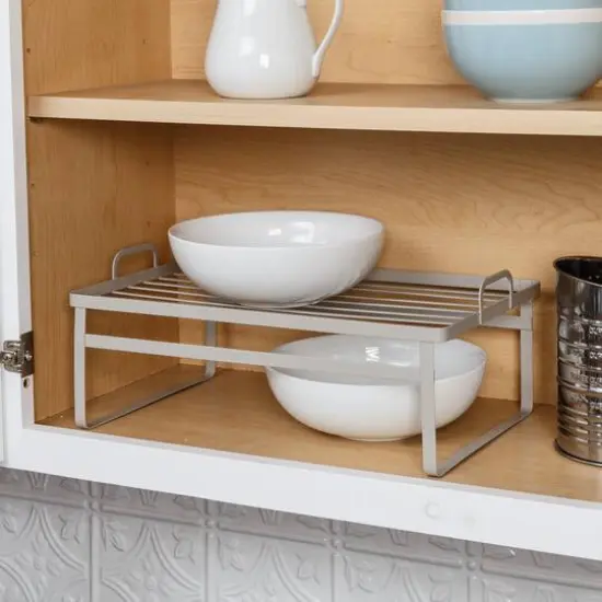 Honey Can Do Gray Stackable Cabinet Shelf Helpers Set {7}